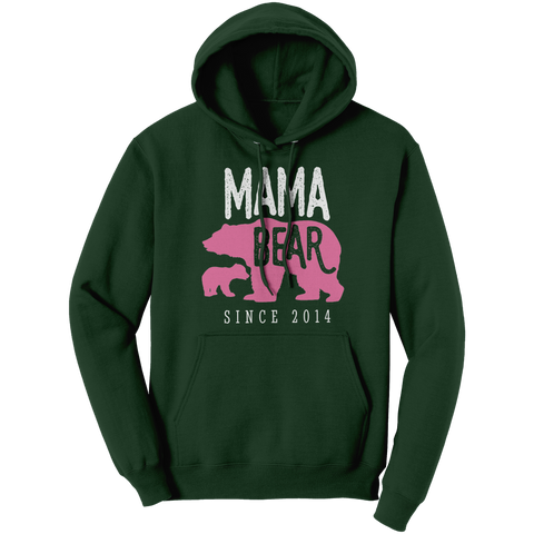 Image of Mama_Bear_Since_2014_Hoodie_Sweatshirt_Dark_Green_Front_Mockup.png