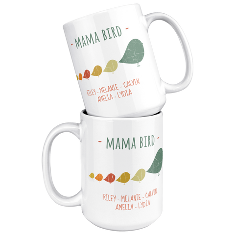 Image of Mama_Bird_with_5_Chicks_15oz_Mug_15ozWhiteMugStacked_Mockup.png_15900402
