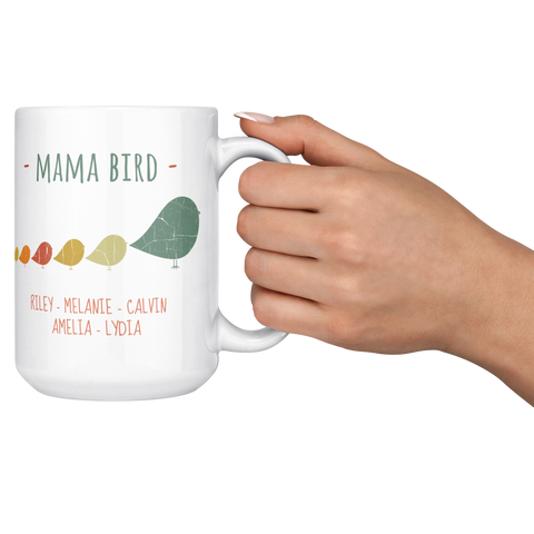 Image of Mama_Bird_with_5_Chicks_Mug_15oz_15ozWhiteMugLifestyleRHCheers_Mockup.png_15900407