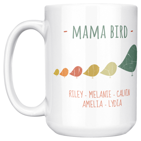 Image of Mama_Bird_with_5_Chicks_Mug_15oz_15ozWhiteMugMainLH_Mockup.png_15900410