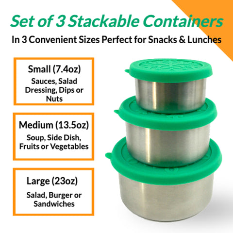 Image of Stackable Stainless Steel Food Storage Containers 3-Piece Set