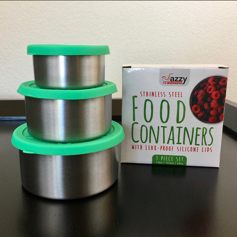 Image of Stackable Stainless Steel Food Storage Containers 3-Piece Set