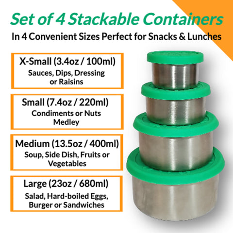 Image of Stackable Stainless Steel Food Storage Containers 4-Piece Set