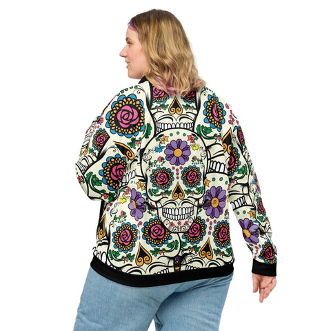 Image of Violet Sugar Skull Unisex Bomber Jacket