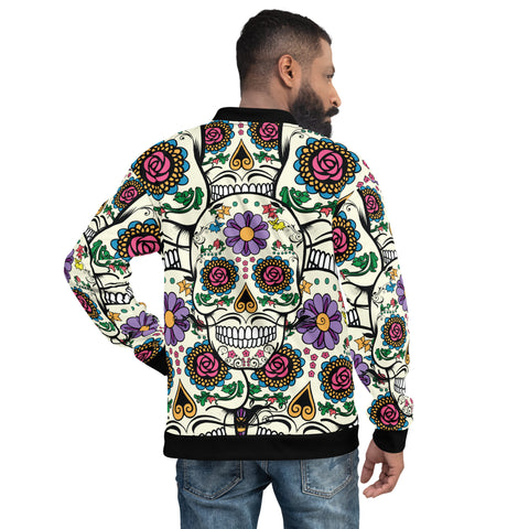 Image of Violet Sugar Skull Unisex Bomber Jacket