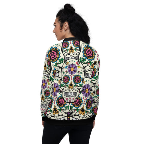 Image of Violet Sugar Skull Unisex Bomber Jacket