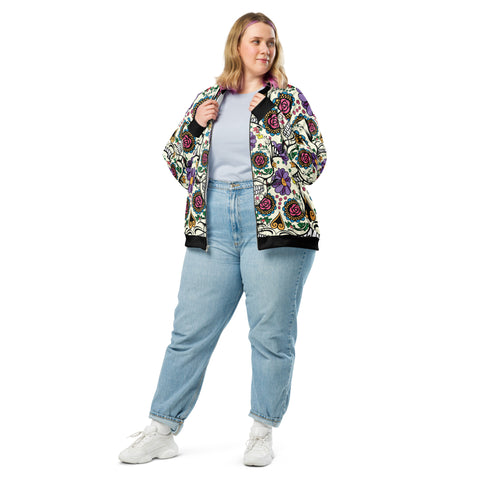 Image of Violet Sugar Skull Unisex Bomber Jacket