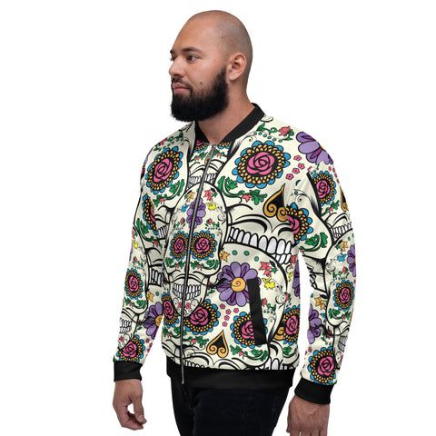 Image of Violet Sugar Skull Unisex Bomber Jacket