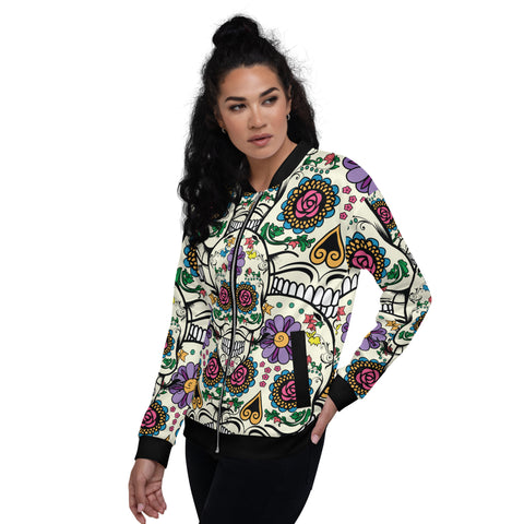 Image of Violet Sugar Skull Unisex Bomber Jacket