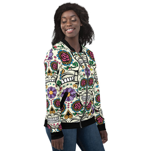 Image of Violet Sugar Skull Unisex Bomber Jacket