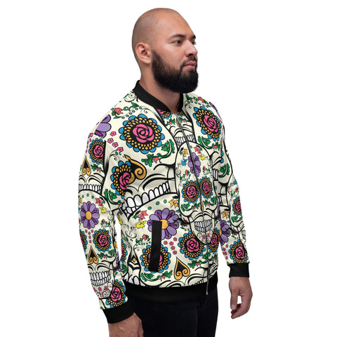Image of Violet Sugar Skull Unisex Bomber Jacket