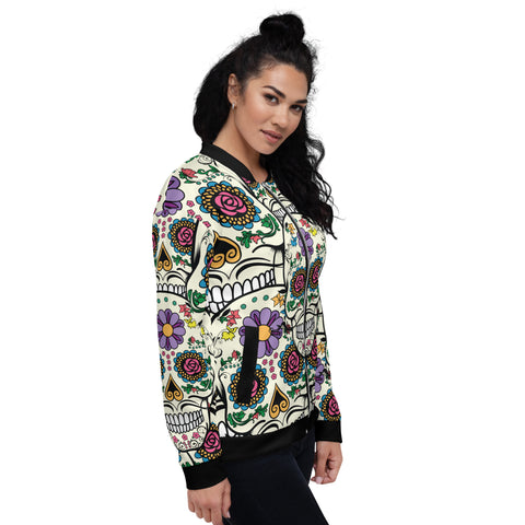 Image of Violet Sugar Skull Unisex Bomber Jacket