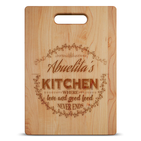 Image of Kitchen Where Love and Good Food Never Ends Personalized Cutting Board