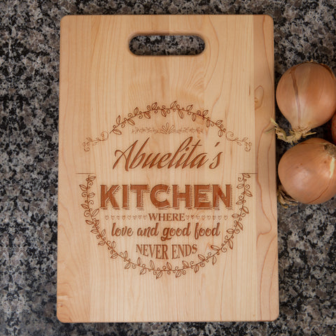 Image of Kitchen Where Love and Good Food Never Ends Personalized Cutting Board