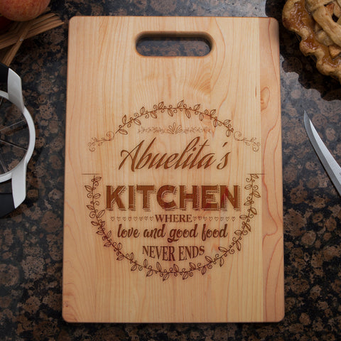Image of Kitchen Where Love and Good Food Never Ends Personalized Cutting Board