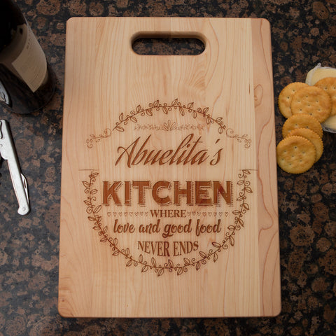 Image of Kitchen Where Love and Good Food Never Ends Personalized Cutting Board