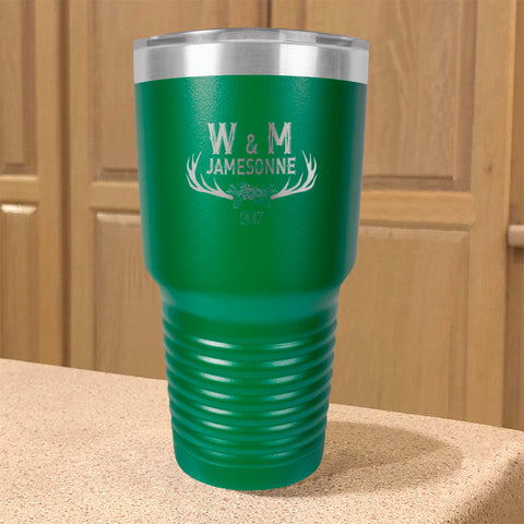 Image of Personalized Stainless Steel Tumbler Antler Initials Couple