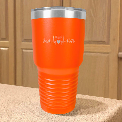 Image of Personalized Stainless Steel Tumbler Heartbeat Couple