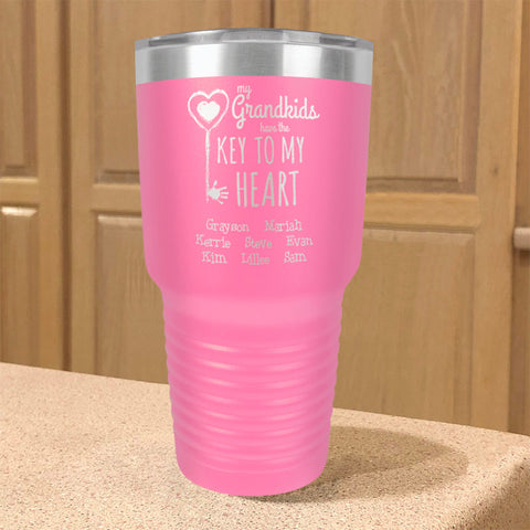 Image of Personalized Stainless Steel Tumbler Key To My Heart Grandma