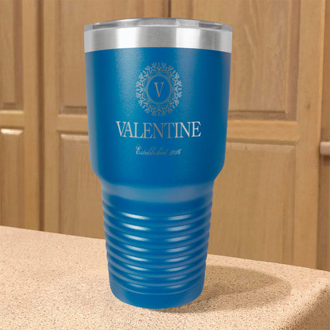 Image of Personalized Stainless Steel Tumbler Vintage Monogram Couple