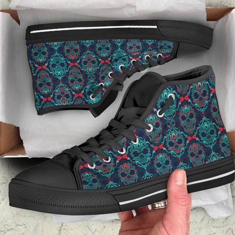 Image of Ornamental Sugar Skull High Top Shoes Black