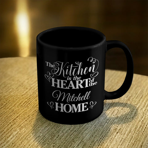 Image of Personalized Ceramic Coffee Mug Black Kitchen Is The Heart of Home