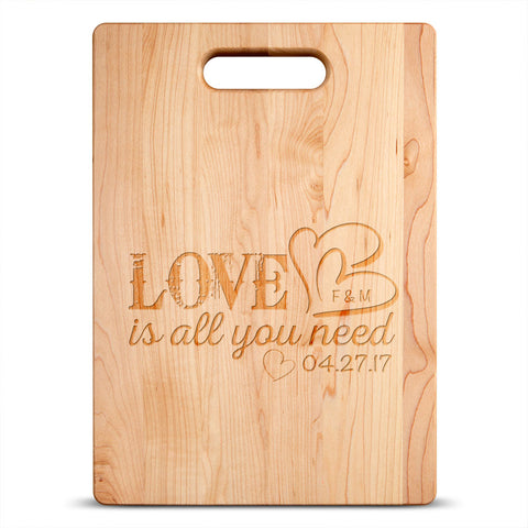 Image of Love Is All You Need Personalized Maple Cutting Board