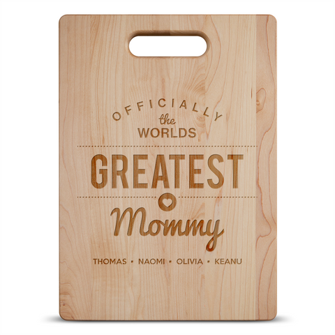 Image of Worlds Greatest Mommy Personalized Maple Cutting Board