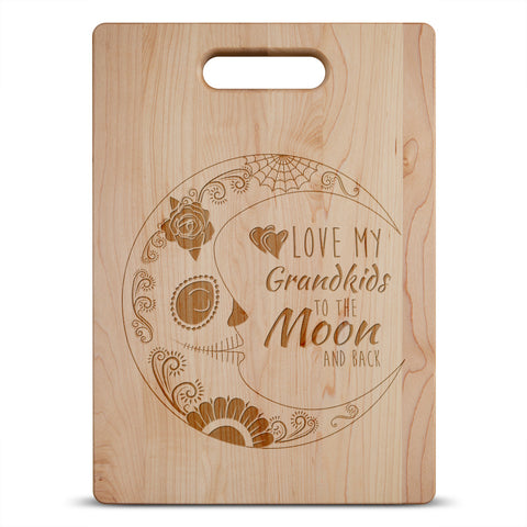 Image of Love My Grandkids to the Moon Sugar Skull Personalized Maple Cutting Board