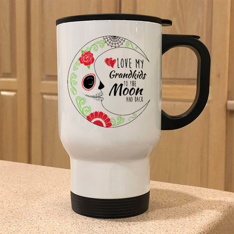 Image of Personalized Metal Coffee and Tea Travel Mug Love My Grandkids Sugar Skull