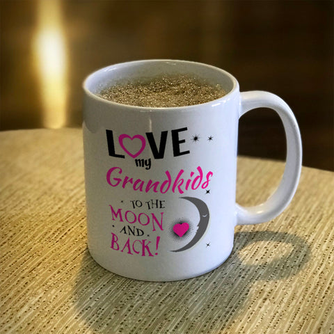Image of Personalized Ceramic Coffee Mug Love My Grandkids To the Moon and Back