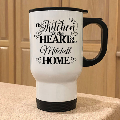 Image of Personalized Metal Coffee and Tea Travel Mug Kitchen Heart of Home