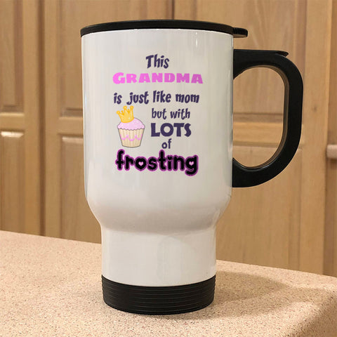 Image of Grandma Frosting White Metal Coffee and Tea Travel Mug