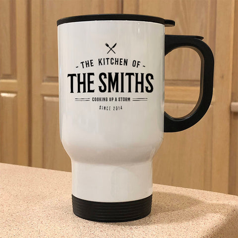 Image of Cooking up A Storm Personalized White Metal Coffee and Tea Travel Mug