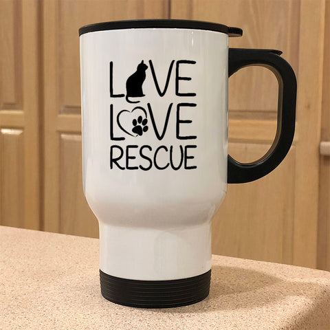Image of Metal Coffee and Tea Travel Mug Live Love Rescue Cat