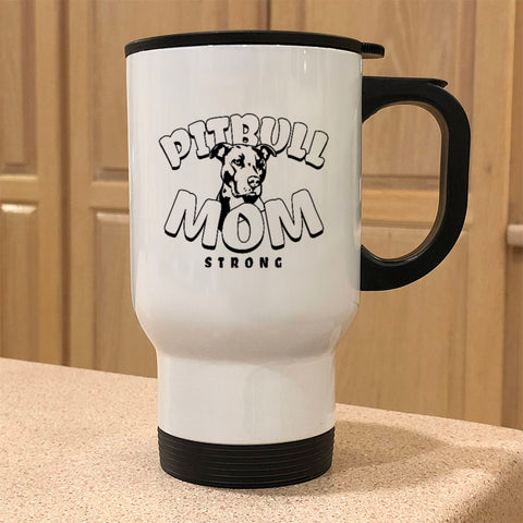 Image of Metal Coffee and Tea Travel Mug Pitbull Mom Strong