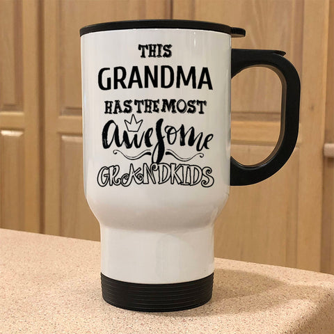 Image of AWESOME Grandma White Metal Coffee and Tea Travel Mug