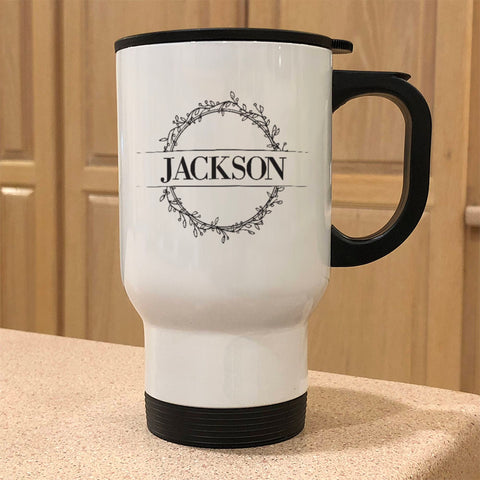 Image of Metal Coffee and Tea Travel Mug Circle Capital Personalized