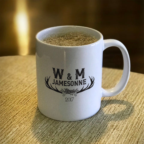 Image of Antler Initials Personalized Ceramic Coffee Mug