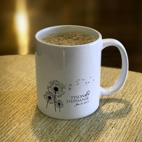 Image of Personalized Ceramic Coffee Mug Dandelion Love Couple