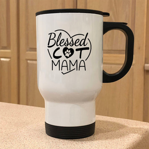 Image of Metal Coffee and Tea Travel Mug Blessed Cat Mama