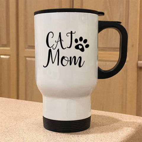 Image of Metal Coffee and Tea Travel Mug Cat Mom Paw