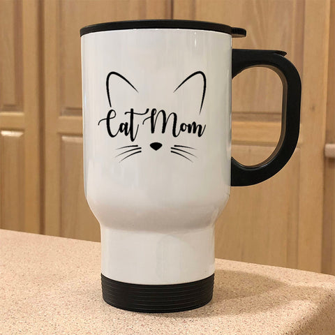 Image of Metal Coffee and Tea Travel Mug Cat Mom Whiskers