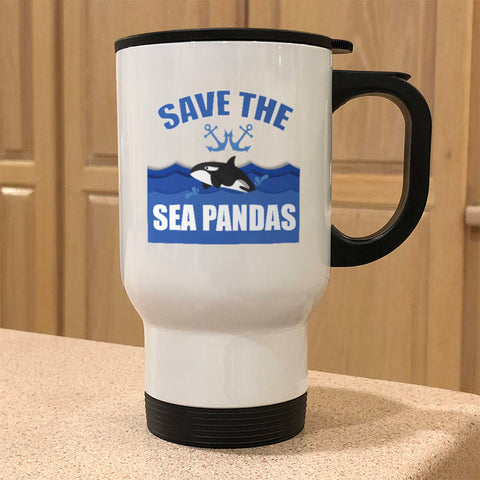 Image of Metal Coffee and Tea Travel Mug Sea Pandas