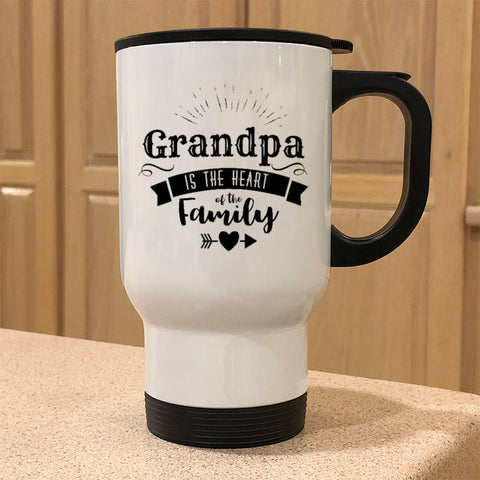 Image of Personalized Metal Coffee and Tea Travel Mug Grandpa Is The Heart Of The Family