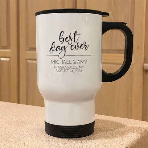 Image of Metal Coffee and Tea Travel Mug Best Day Ever Personalized