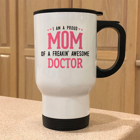 Image of Proud Mom Personalized Metal Coffee and Tea Travel Mug