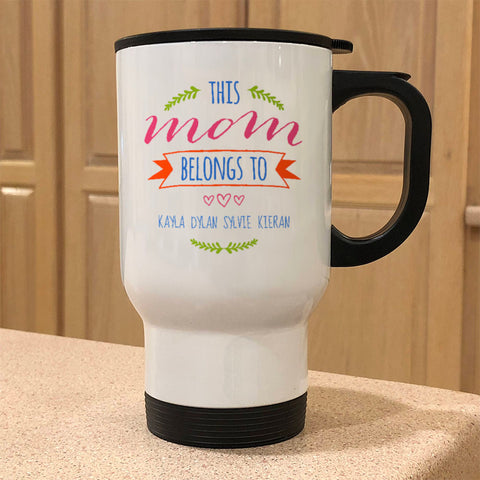 Image of Mom Belongs To Personalized Metal Coffee and Tea Travel Mug