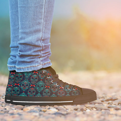 Image of Ornamental Sugar Skull High Top Shoes Black