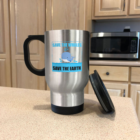 Image of Metal Coffee and Tea Travel Mug Save The Whale